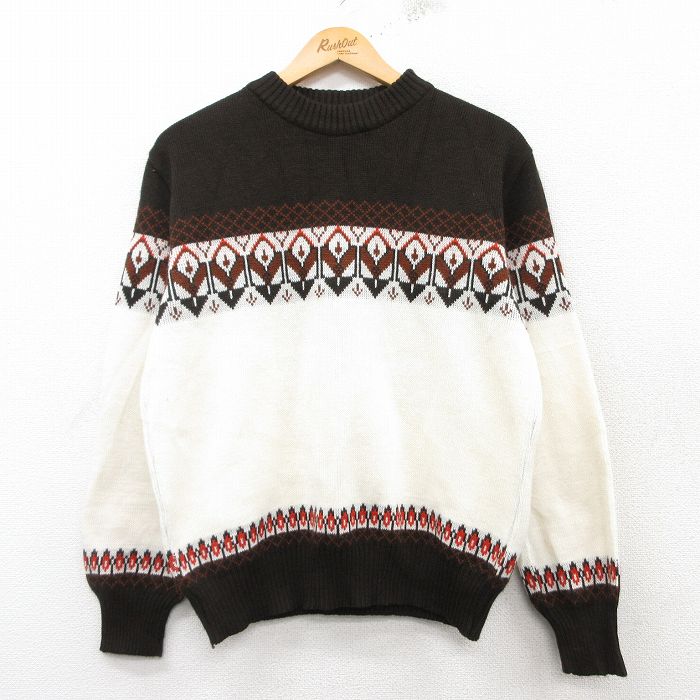 M★古着 フルーツオブザルーム 長袖 セーター メンズ 80年代 80s アクリル クルーネック 茶他 ブラウン 25feb28 中古 ニット トップス