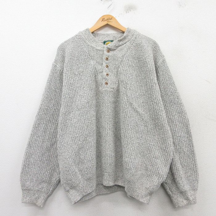 XL★古着 カベラス 長袖 セーター メンズ 90年代 90s 無地 ヘンリーネック USA製 薄グレー 【spe】 25feb28 中古 ニット トップス