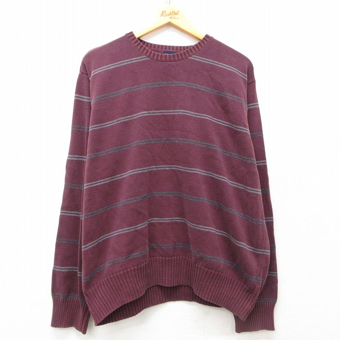 【50%OFF】XL★古着 アロー 長袖 セーター メンズ コットン クルーネック エンジ他 ボーダー 25mar01 中古 ニット トップス