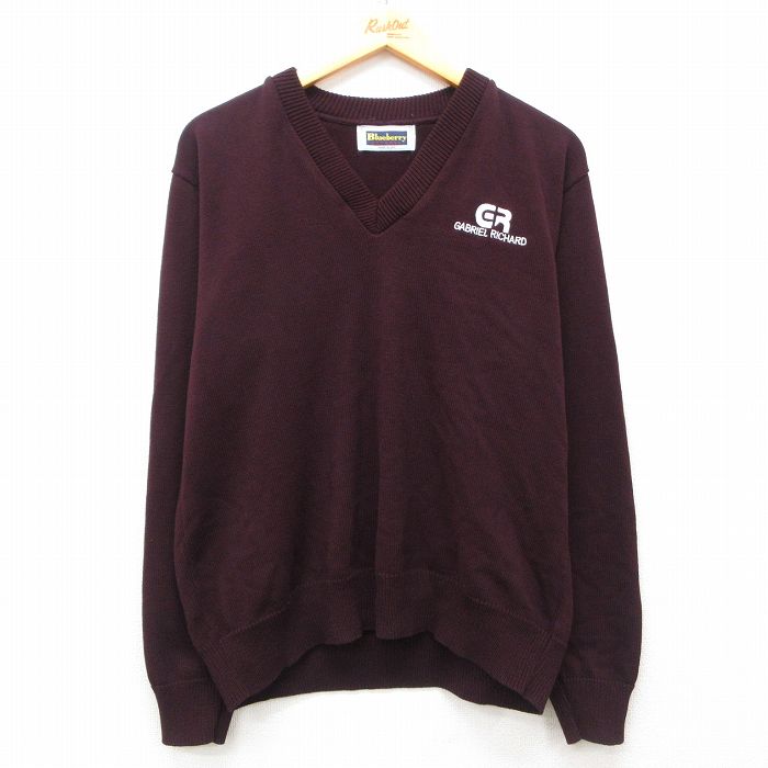 【50%OFF】L★古着 長袖 セーター メンズ 90年代 90s GABRIEL RICHARD アクリル Vネック USA製 エンジ 25mar01 中古 ニット トップス
