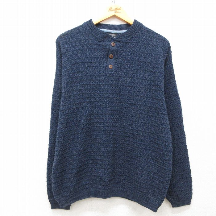 L★古着 長袖 セーター メンズ ヘンリーネック 紺 ネイビー 25mar01 中古 ニット トップス