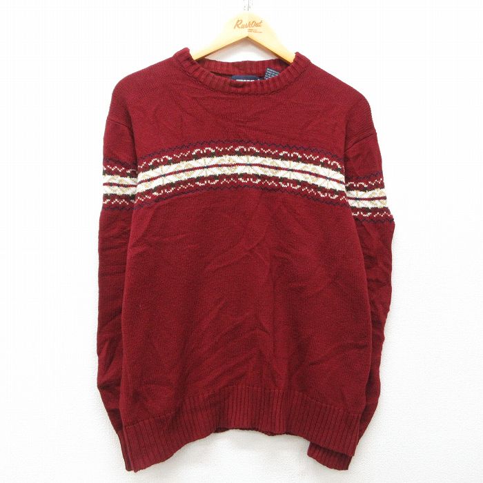 M★古着 長袖 セーター メンズ 90年代 90s アクリル クルーネック 赤 レッド 25mar01 中古 ニット トップス