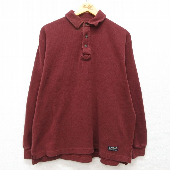 L★古着 アメリカンイーグル American Eagle 長袖 セーター メンズ 襟付き エンジ 25mar01 中古 ニット トップス