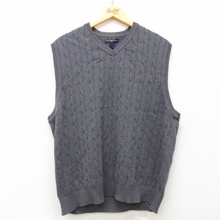 L★古着 ケーブル ニット ベスト メンズ コットン Vネック グレー 25mar01 中古 トップス