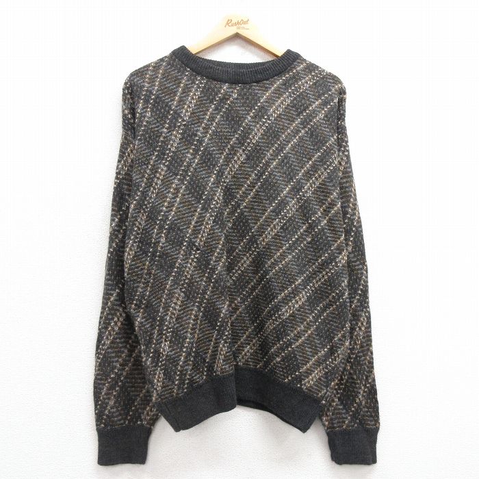 XL★古着 長袖 セーター メンズ 90年代 90s アクリル クルーネック グレー 25mar01 中古 ニット トップス