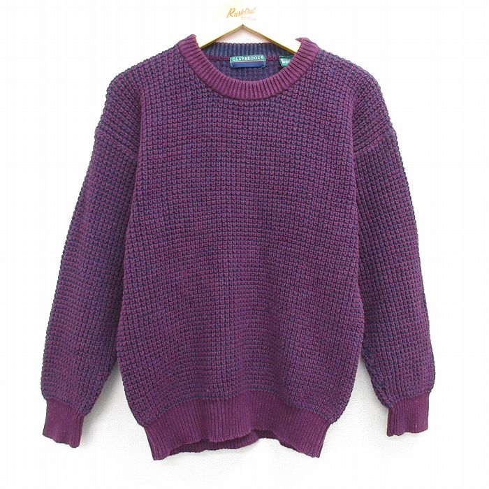 【50%OFF】M★古着 長袖 セーター メンズ 90年代 90s クルーネック 紫 パープル 25mar01 中古 ニット トップス
