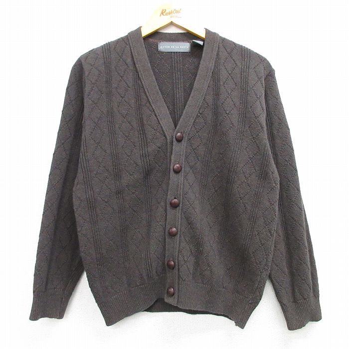 M★古着 長袖 ニット カーディガン メンズ 茶 ブラウン 25mar01 中古 トップス