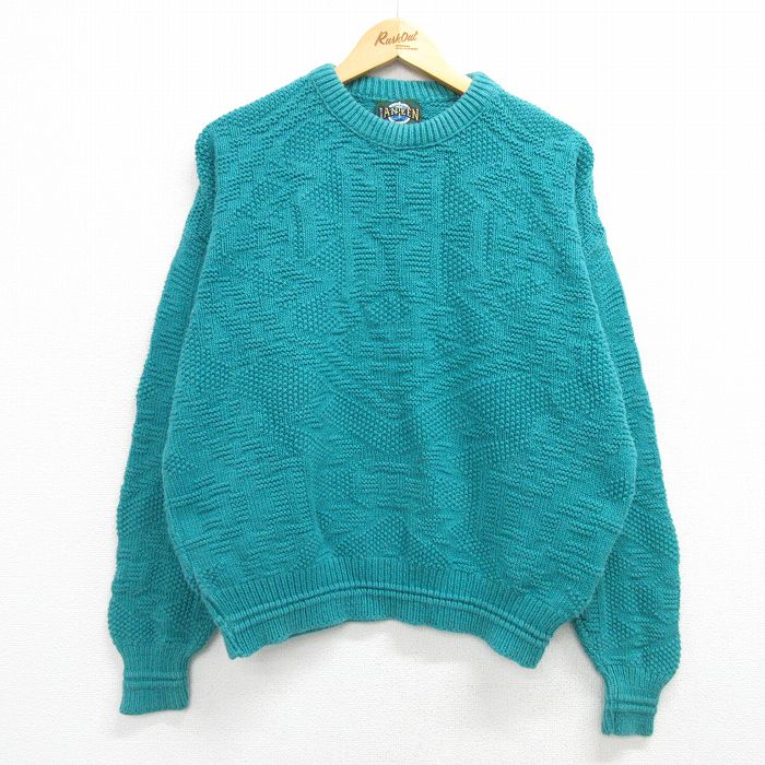 XL★古着 ジャンセン 長袖 セーター メンズ 90年代 90s 青緑 【spe】 25mar01 中古 ニット トップス