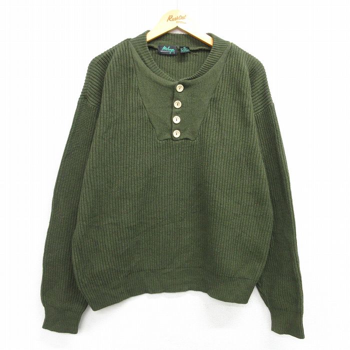 XL★古着 長袖 セーター メンズ 00年代 00s アクリル ヘンリーネック 緑 グリーン 25mar01 中古 ニット トップス