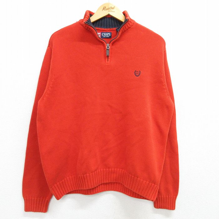 L★古着 チャップス 長袖 ハーフジップ セーター メンズ 00年代 00s ワンポイントロゴ コットン オレンジ 25mar01 中古 ニット トップス