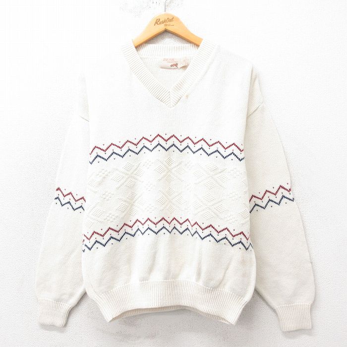【50%OFF】M★古着 ザフォックスコレクション THE FOX COLLECTION 長袖 セーター 80年代 80s コットン クルーネック USA製 生成り 25mar01 中古 メンズ ニット トップス
