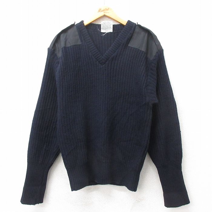 XL★古着 長袖 コマンド セーター メンズ 00年代 00s ミリタリー USMC ヒジ当て ウール Vネック USA製 紺 ネイビー 【spe】 25mar01 中古 ニット トップス