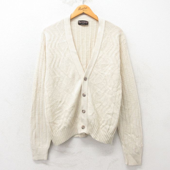 【50%OFF】L★古着 長袖 ニット カーディガン メンズ 80年代 80s USA製 生成り 25mar01 中古 トップス