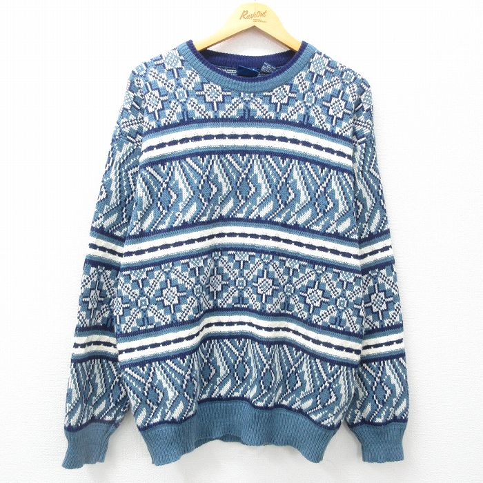 L★古着 長袖 セーター メンズ 00年代 00s アクリル クルーネック 紺他 ネイビー 25mar06 中古 ニット トップス