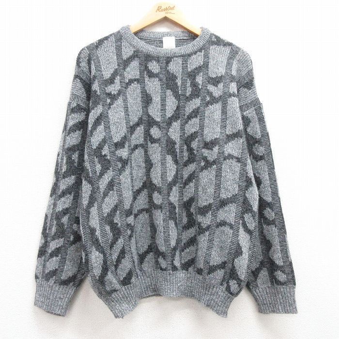 【50%OFF】XL★古着 長袖 セーター メンズ アクリル クルーネック グレー 25mar06 中古 ニット トップス