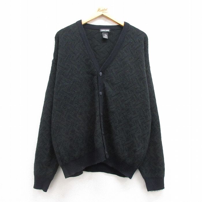 XL★古着 ジャンセン 長袖 ニット カーディガン メンズ 00年代 00s 紺他 ネイビー 25mar06 中古 トップス