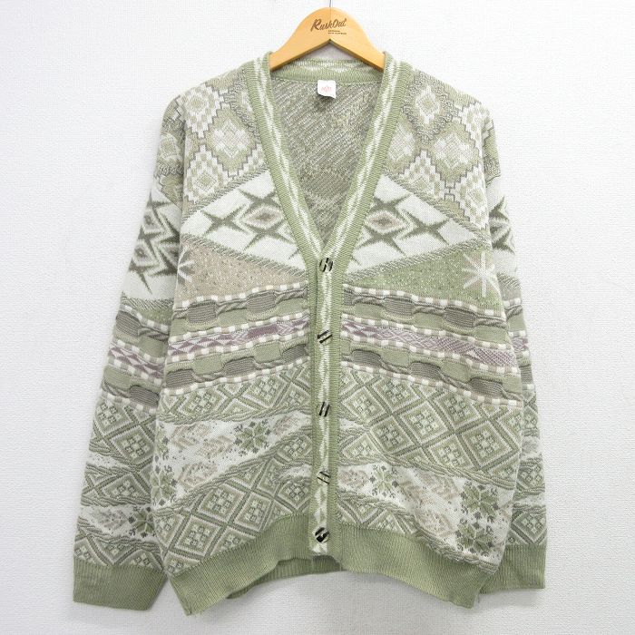 L★古着 長袖 ニット カーディガン メンズ 90年代 90s アクリル 緑系他 グリーン 25mar07 中古 トップス