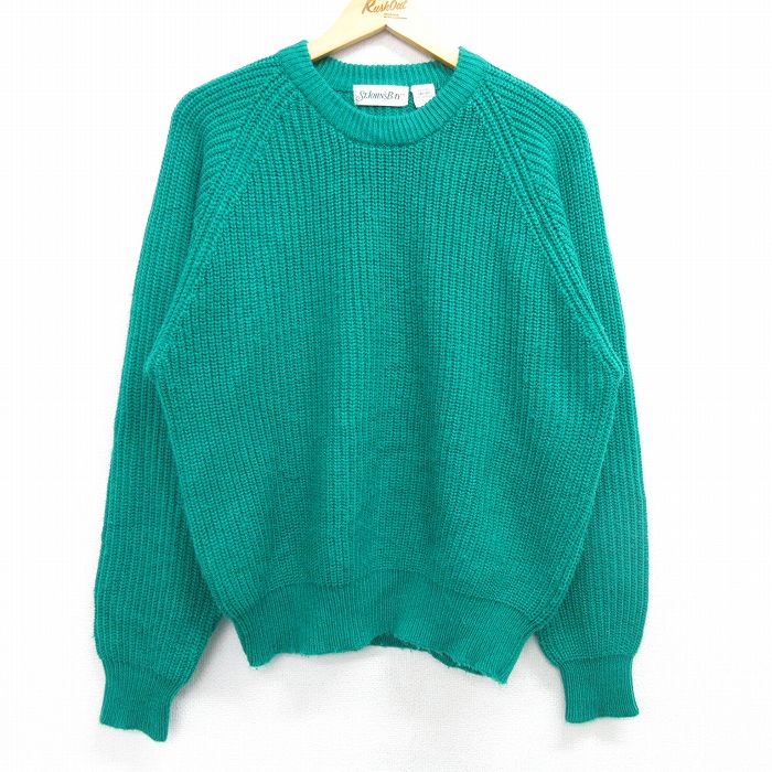 【50%OFF】L★古着 セントジョンズベイ 長袖 セーター メンズ 90年代 90s アクリル ラグラン クルーネック 緑 グリーン 25mar07 中古 ニット トップス