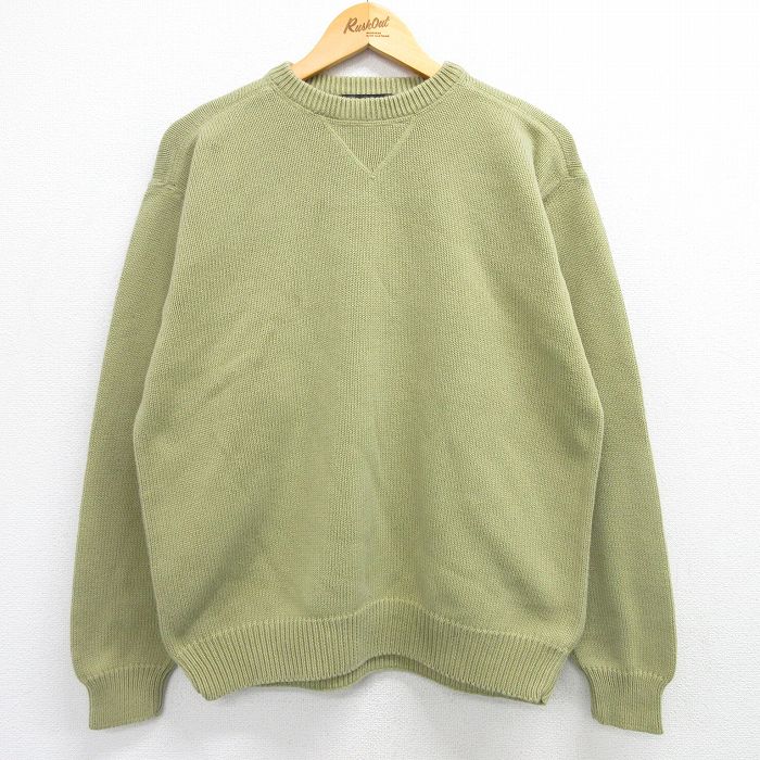 L★古着 長袖 セーター メンズ 00年代 00s コットン クルーネック 緑系 グリーン 25mar07 中古 ニット トップス
