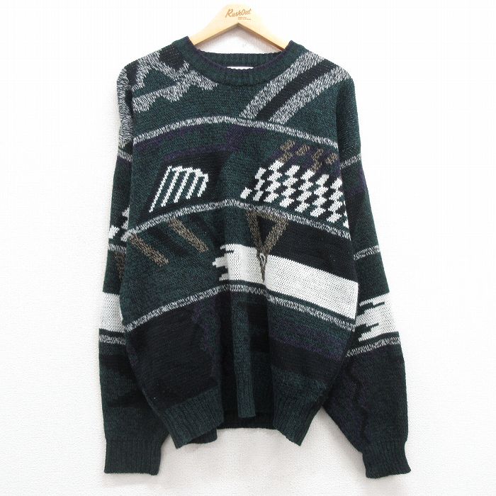 L★古着 長袖 セーター メンズ 00年代 00s アクリル クルーネック 緑他 グリーン 25mar07 中古 ニット トップス