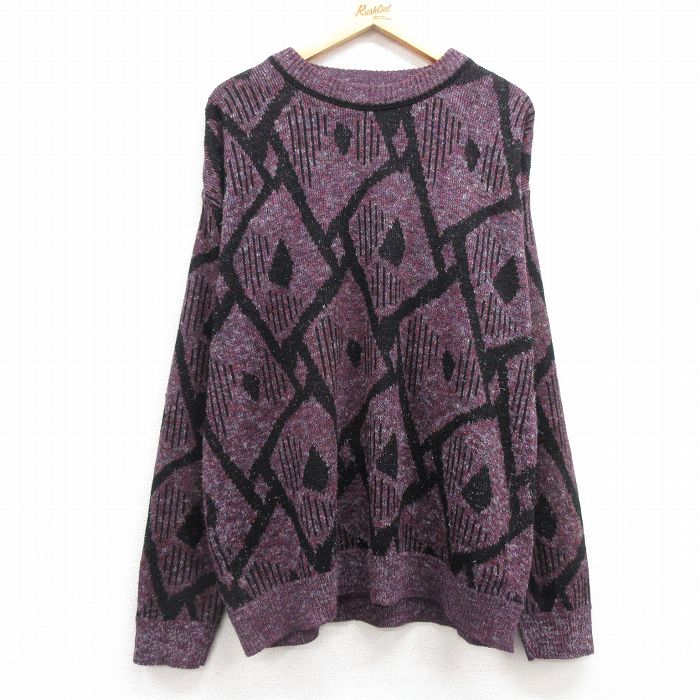 XL★古着 長袖 セーター メンズ 90年代 90s アクリル クルーネック USA製 紫他 パープル 25mar07 中古 ニット トップス