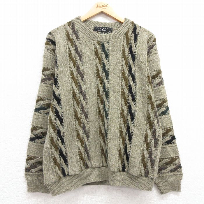 M★古着 長袖 セーター メンズ 90年代 90s アクリル クルーネック USA製 ベージュ系他 カーキ 25mar07 中古 ニット トップス