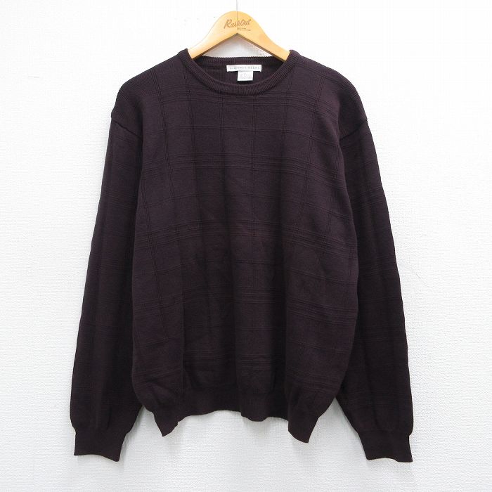 L★古着 長袖 セーター メンズ 00年代 00s クルーネック 濃紫 パープル 25mar07 中古 ニット トップス