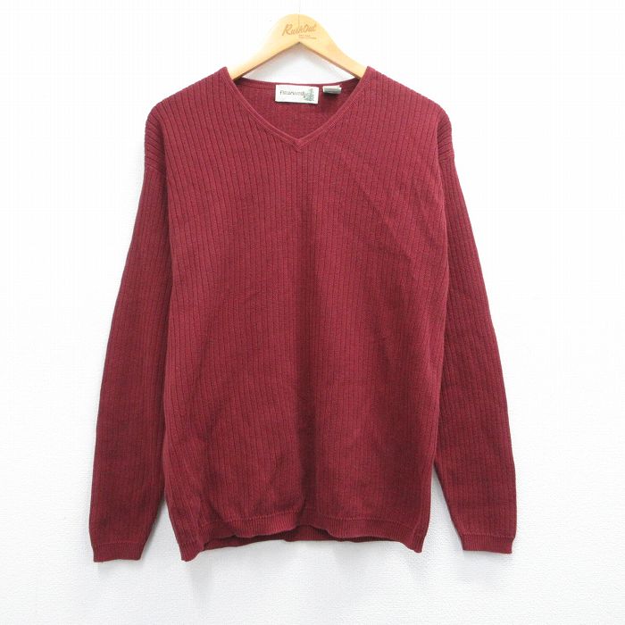 S★古着 長袖 セーター メンズ 00年代 00s コットン Vネック エンジ 25mar07 中古 ニット トップス
