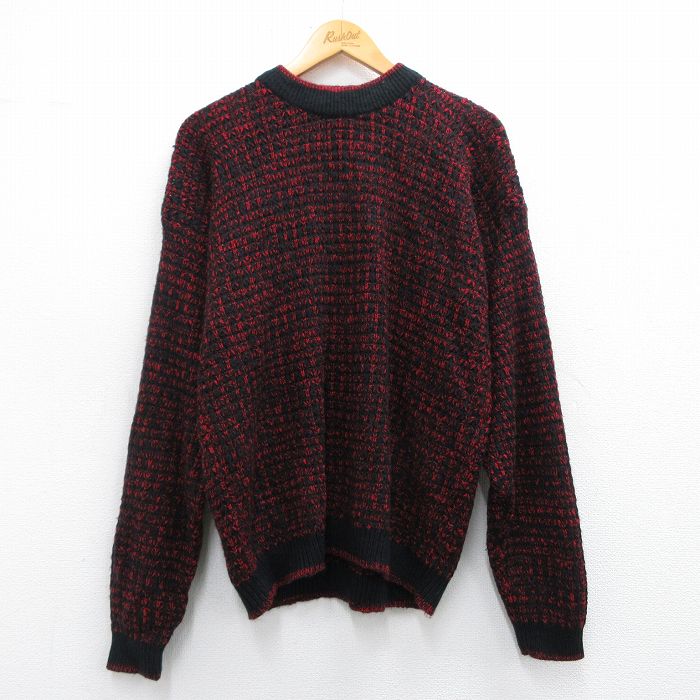 L★古着 長袖 セーター メンズ 90年代 90s アクリル クルーネック 黒他 ブラック 25mar07 中古 ニット トップス