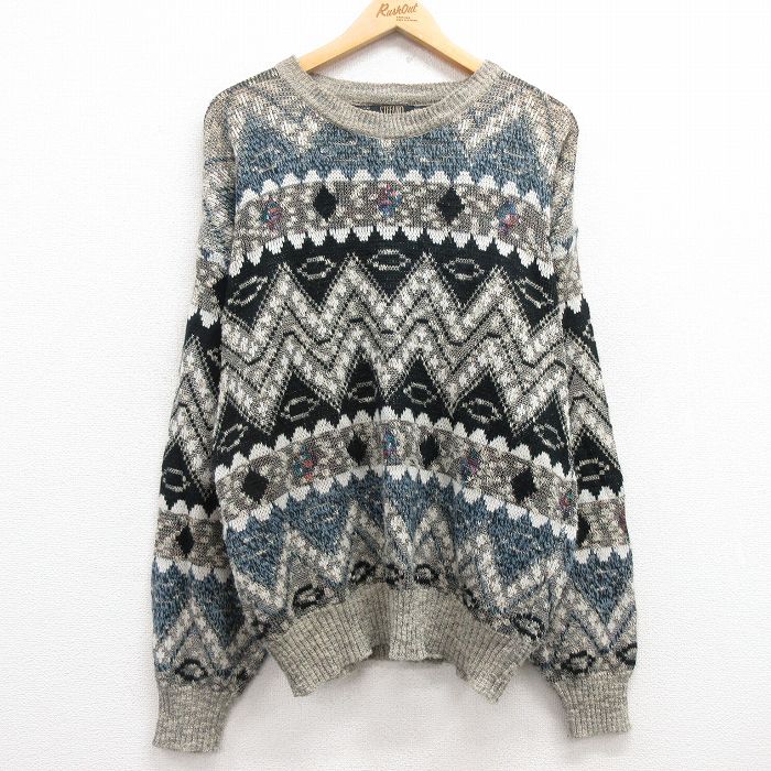 【50%OFF】L★古着 STEFAND 長袖 セーター メンズ 90年代 90s クルーネック ベージュ他 カーキ 25mar08 中古 ニット トップス