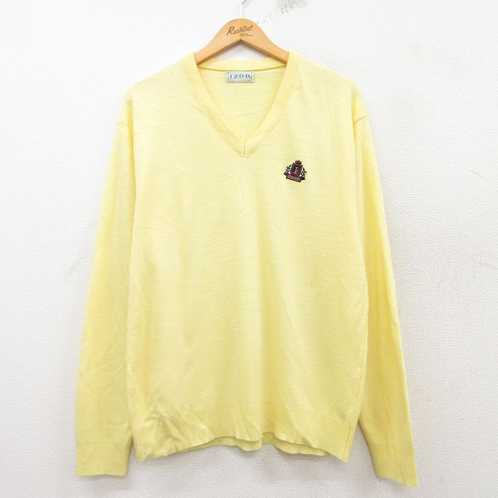 L★古着 IZOD 長袖 セーター メンズ 90年代 90s ワンポイントロゴ Vネック 黄 イエロー 25mar10 中古 ニット トップス