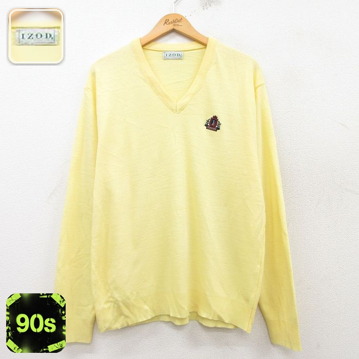IZOD 90s 長袖セーター ワンポイントロゴ イエロー L | 古着