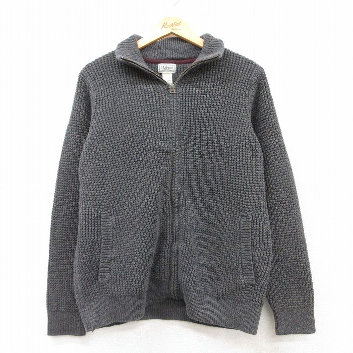 L★古着 エルエルビーン LLBEAN 長袖 フルジップ ドライバーズ ニット カーディガン メンズ 00年代 00s コットン グレー他 【spe】 25mar10 中古 トップス