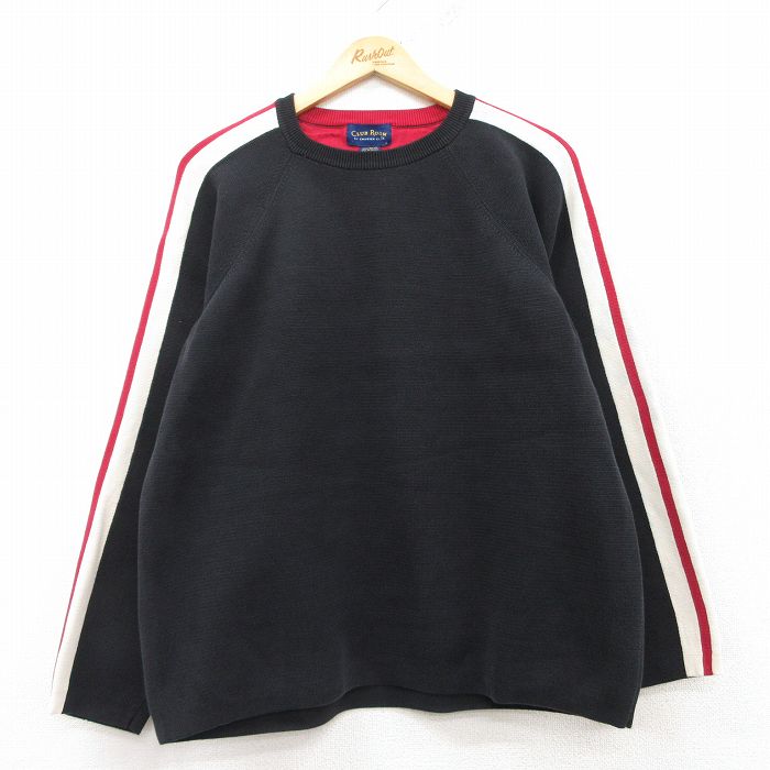 L★古着 長袖 セーター メンズ コットン クルーネック 黒他 ブラック 25mar10 中古 ニット トップス