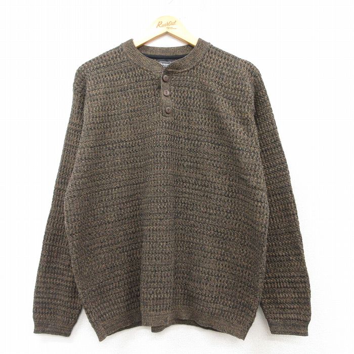【20%OFF】XL★古着 HAGGAR 長袖 セーター メンズ ヘンリーネック 濃茶他 ブラウン 25mar10 中古 ニット トップス