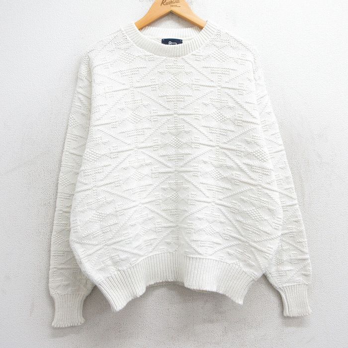 XL★古着 ウールリッチ WOOLRICH 長袖 セーター メンズ 90年代 90s クルーネック USA製 白 ホワイト 25mar10 中古 ニット トップス