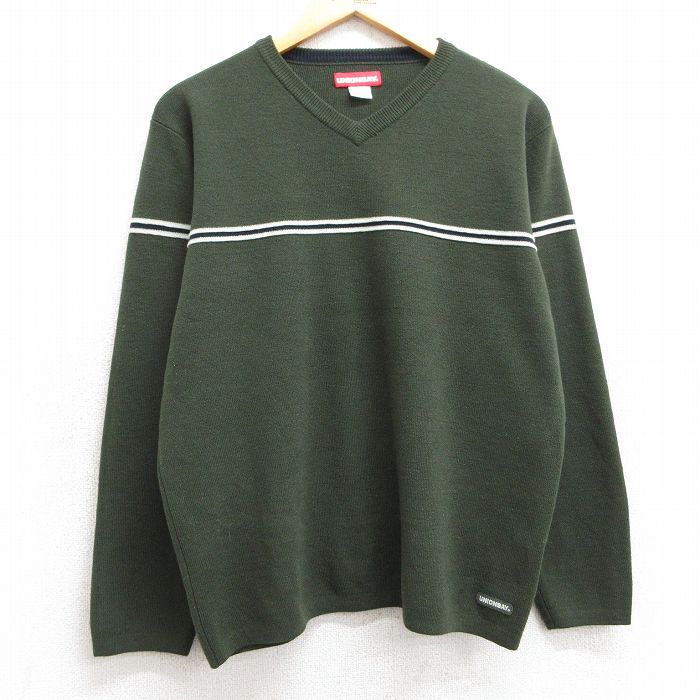 M★古着 ユニオンベイ 長袖 セーター メンズ 00年代 00s アクリル Vネック 濃緑 グリーン 25mar10 中古 ニット トップス