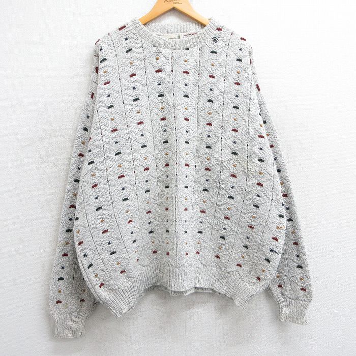 XL★古着 長袖 セーター メンズ 90年代 90s 大きいサイズ コットン クルーネック USA製 薄グレー他 25mar10 中古 ニット トップス