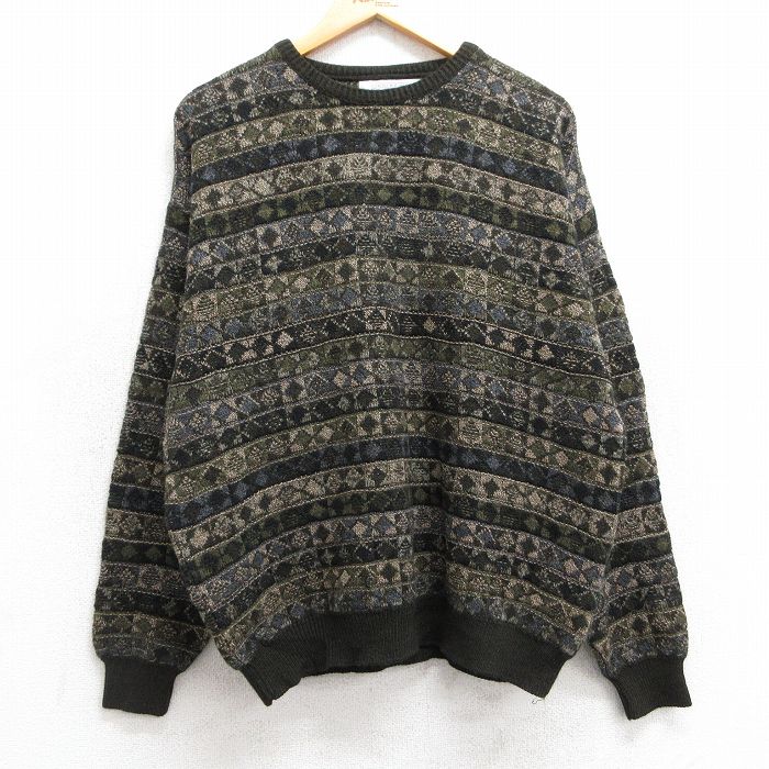 L★古着 長袖 セーター メンズ 90年代 90s アクリル クルーネック 濃茶他 ブラウン 25mar10 中古 ニット トップス