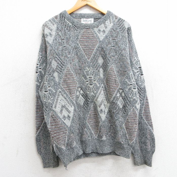 L★古着 ジャンセン 長袖 セーター メンズ 90年代 90s クルーネック USA製 グレー他 25mar10 中古 ニット トップス