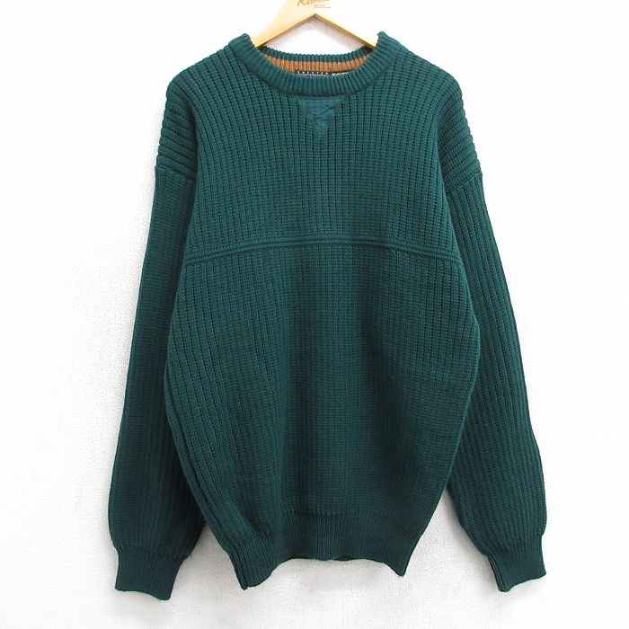 M★古着 長袖 セーター メンズ 00年代 00s アクリル クルーネック 緑 グリーン 25mar10 中古 ニット トップス