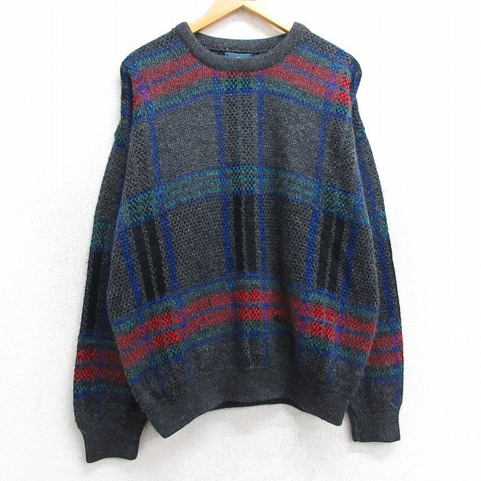 XL★古着 ジャンセン 長袖 セーター メンズ 90年代 90s クルーネック USA製 濃グレー他 25mar10 中古 ニット トップス