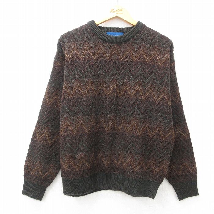 L★古着 タウンクラフト 長袖 セーター メンズ 90年代 90s アクリル クルーネック 茶他 ブラウン 25mar11 中古 ニット トップス