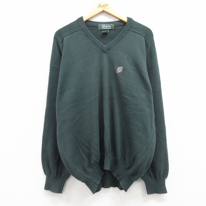 【50%OFF】XL★古着 IZOD 長袖 セーター メンズ 90年代 90s ワンポイントロゴ コットン Vネック USA製 緑 グリーン 25mar11 中古 ニット トップス