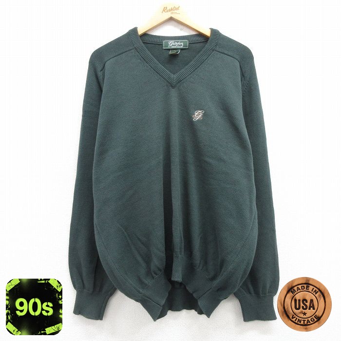 IZOD 90s 長袖セーター ワンポイントロゴ グリーン XL | 古着