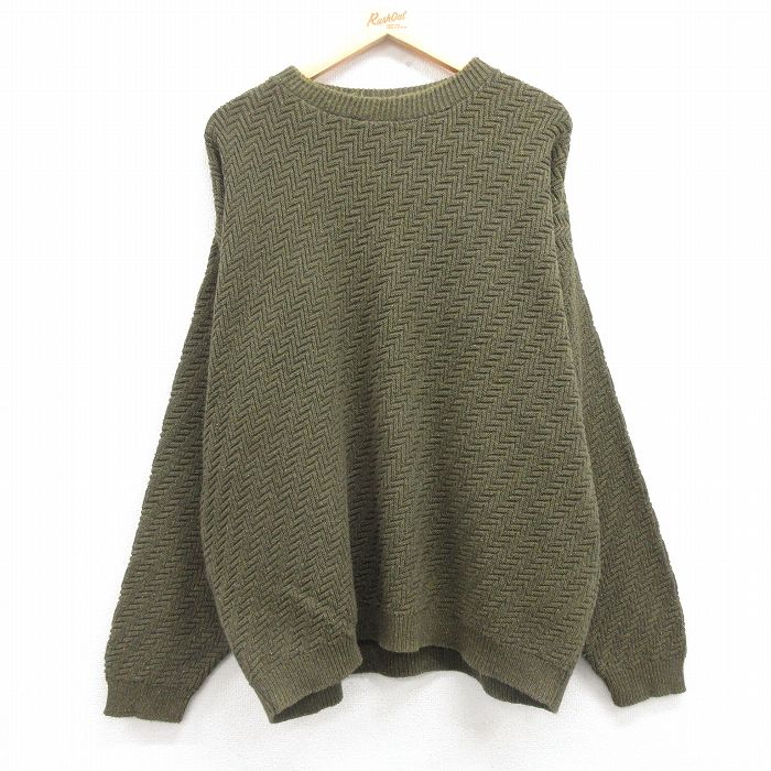【50%OFF】XL★古着 長袖 セーター メンズ 90年代 90s 大きいサイズ コットン クルーネック USA製 緑 グリーン 25mar11 中古 ニット トップス