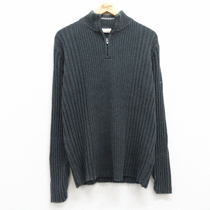 【50%OFF】L★古着 ダナキャラン DKNY 長袖 ハーフジップ セーター メンズ 90年代 90s ワンポイントロゴ コットン 紺 ネイビー 25mar11 中古 ニット トップス