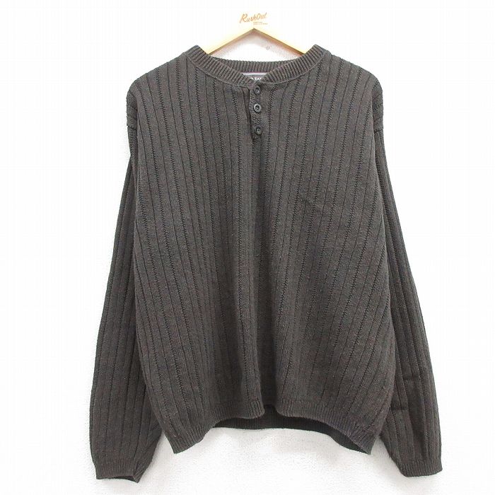 【50%OFF】XL★古着 長袖 セーター メンズ 90年代 90s 手織り ヘンリーネック USA製 こげ茶 ブラウン 25mar11 中古 ニット トップス