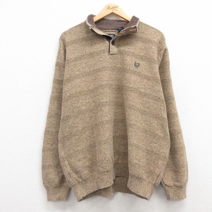 XL★古着 チャップス 長袖 セーター メンズ ワンポイントロゴ コットン 茶 ブラウン 霜降り 25mar11 中古 ニット トップス