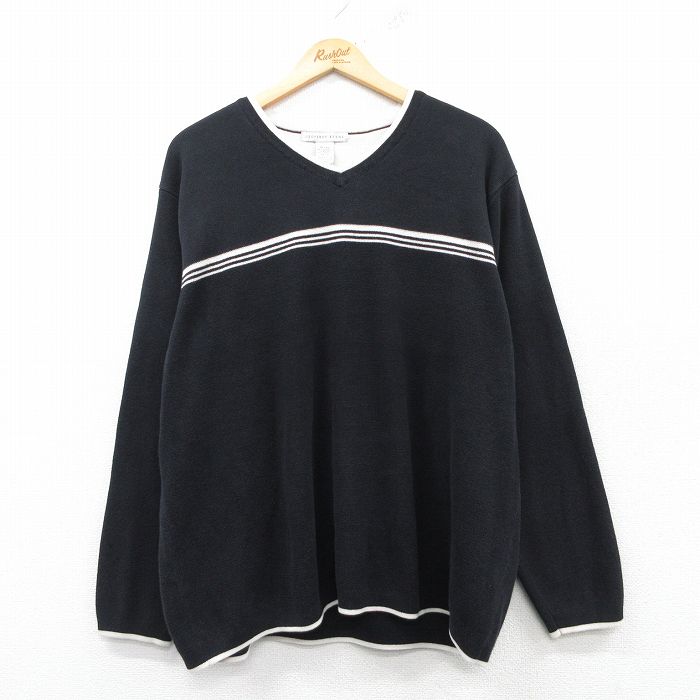 【50%OFF】XL★古着 長袖 セーター メンズ Vネック 黒他 ブラック 25mar12 中古 ニット トップス